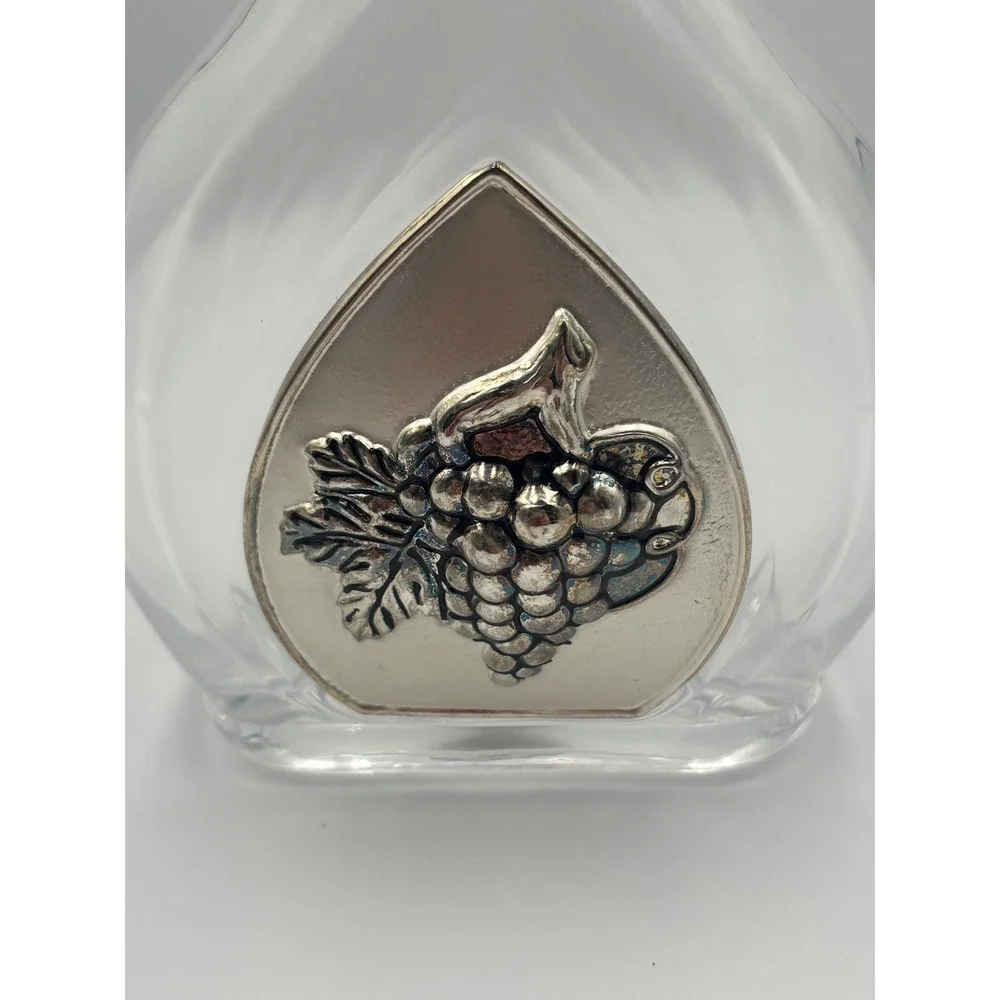 Studio Silversmiths Glass Wine Decanter with Silver Grape Medallion and Stopper